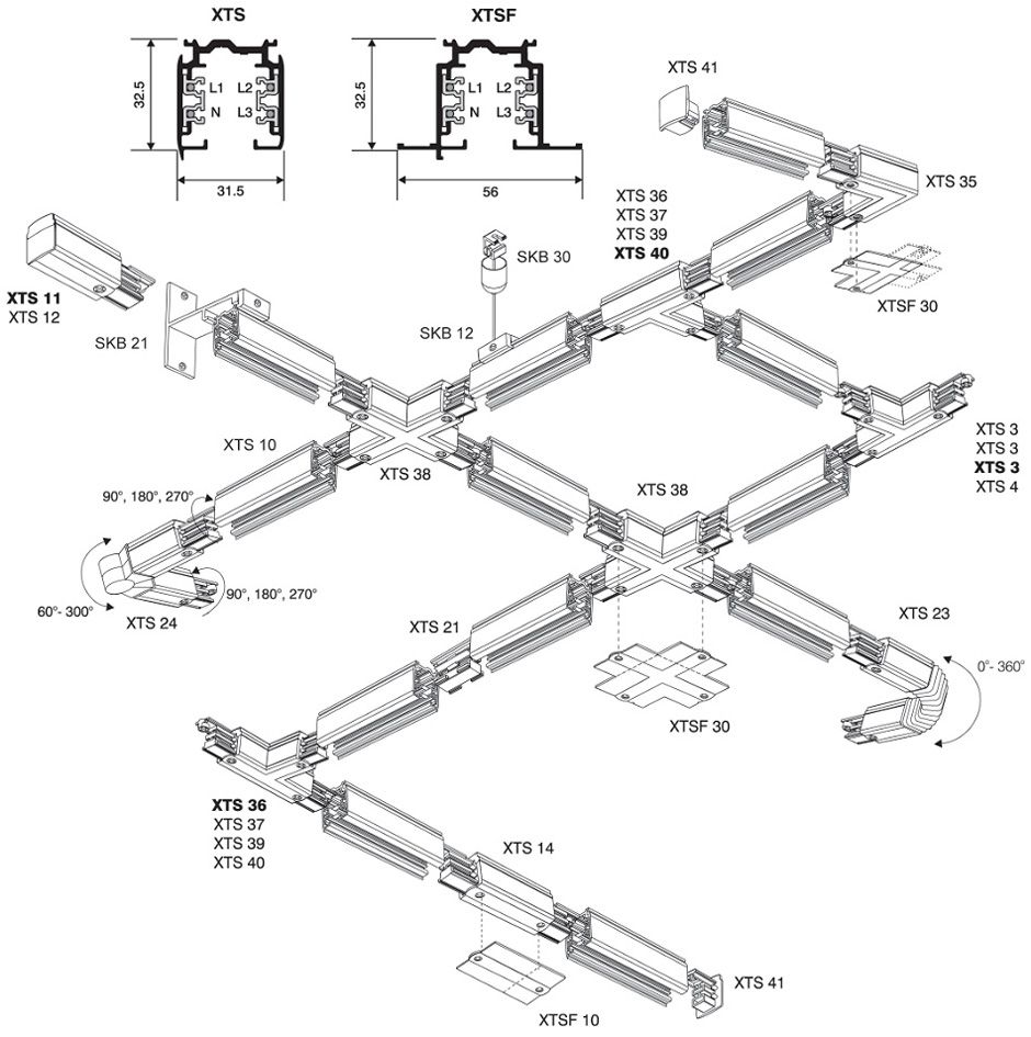 Схема трехфазной трековой системы